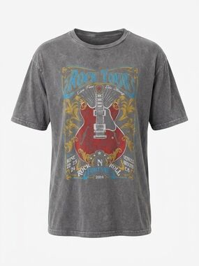 Rock Tour 2014 Graphic Tee Mineral Wash Charcoal Men's Women's Small USA 5000